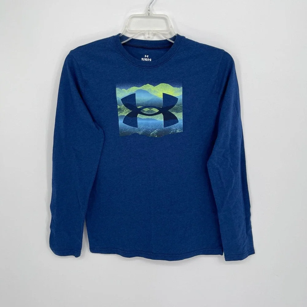 Under Armour Boy's Blue Mountain Scenic Graphic Long Sleeve T-Shirt Size L Youth